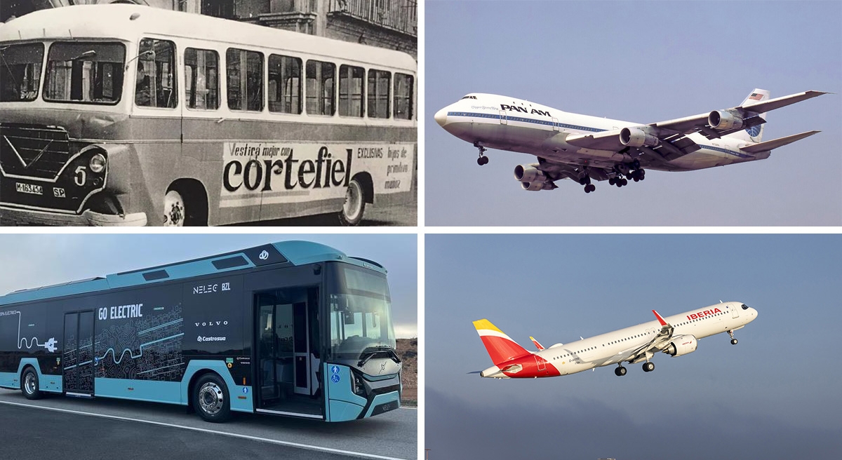 Comparativa entre autocares y aviones de los años 60 y la actualidad