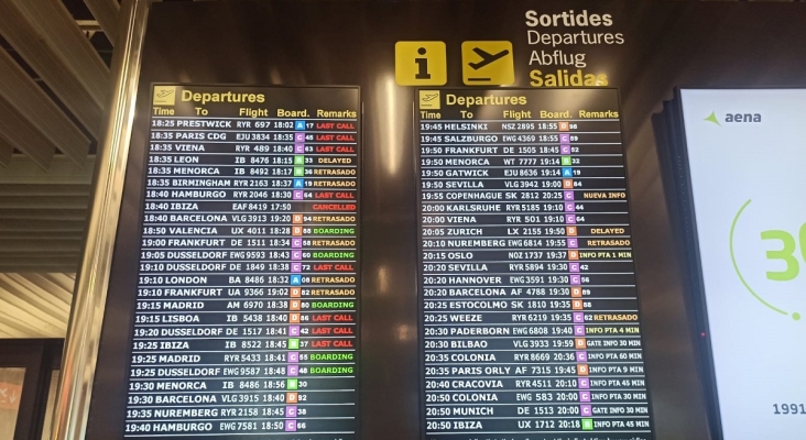Panel con información de vuelos en Aeropuerto de Mallorca Foto Tourinews