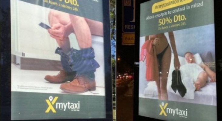 A la derecha, el nuevo cartel de My Taxi. Foto de El Español