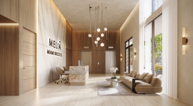 Render del hall de Meliá Miami Brickell