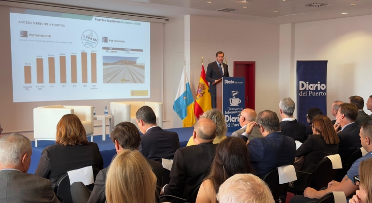 El ministro de Transportes y Movilidad Sostenible, Óscar Puente durante la presentación en Las Palmas de Gran Canaria