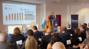 El ministro de Transportes y Movilidad Sostenible, Óscar Puente durante la presentación en Las Palmas de Gran Canaria