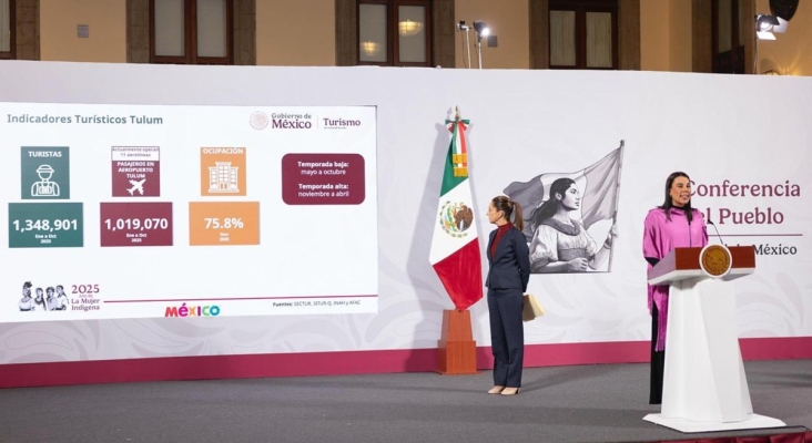 Josefina Rodríguez presenta el plan estratégico "Tulum Renace" ante la presidenta de México, Claudia Sheinbaum
