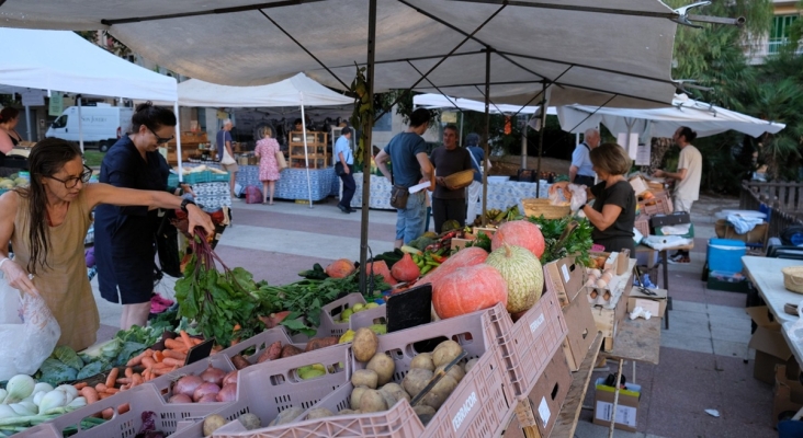 Agricultores ecológicos en el mercadillo de Palma (Mallorca)