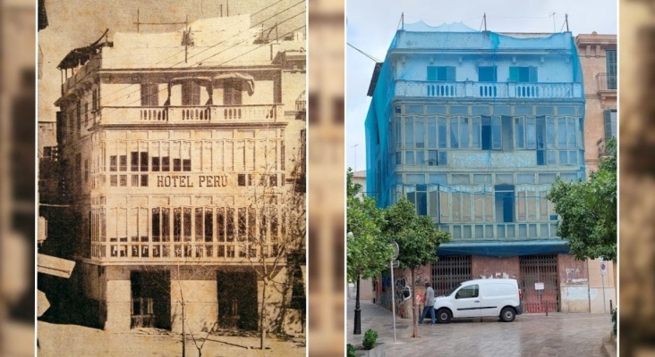 El Hotel Perú (Palma, Mallorca) en 1954 / El Hotel Perú en 2024 | Foto: Garciman73 (CC0 1.0)