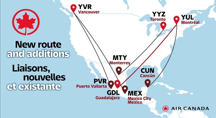 Air Canada amplía su presencia en México con una nueva ruta y un 18% más de capacidad este verano