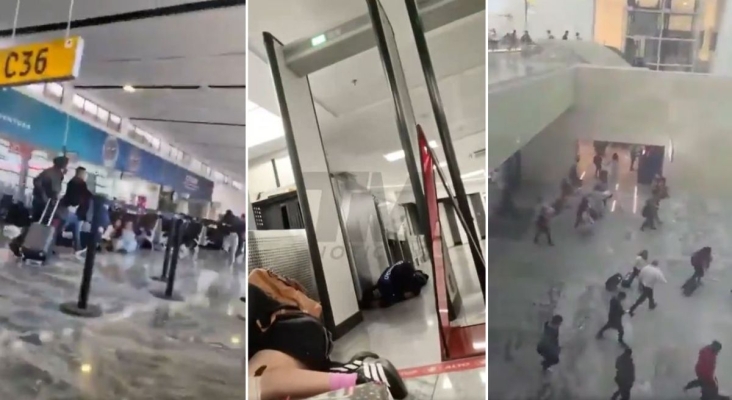 Pasajeros corriendo y escondiéndose en el Aeropuerto Internacional de Guadalajara (México)