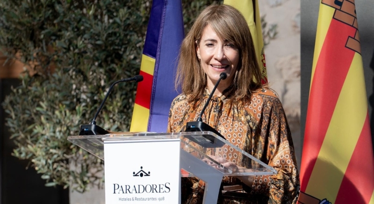 Raquel Sánchez, presidenta de Paradores de España, durante la inauguración del establecimiento de Ibiza.