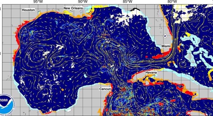 Vista satelital de la presencia de sargazo en Atlántico y Caribe. | Foto: National Oceanic and Atmospheric Administration (NOAA)
