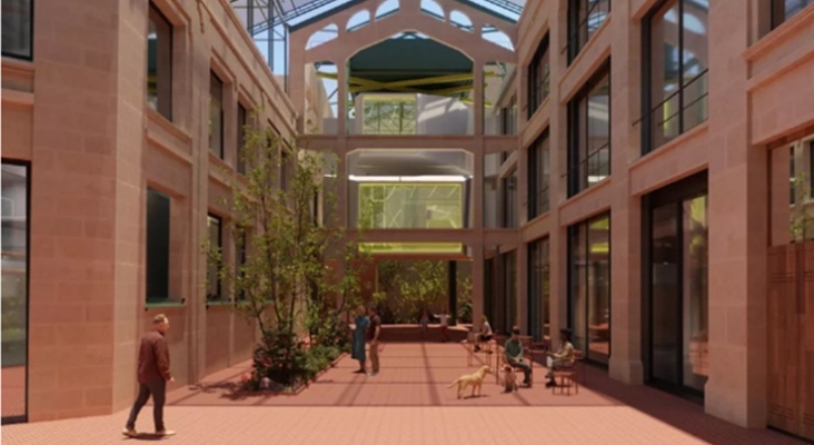 Render del futuro patio de Serrería Belga