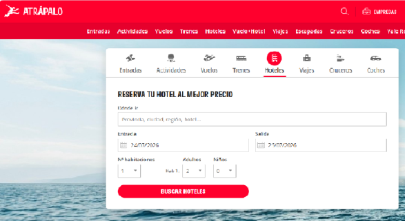 Página de entrada al portal Atrápalo Página de entrada al portal Atrápalo
