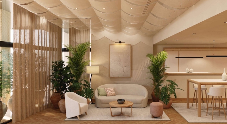 Render del lobby del hotel barcelonés