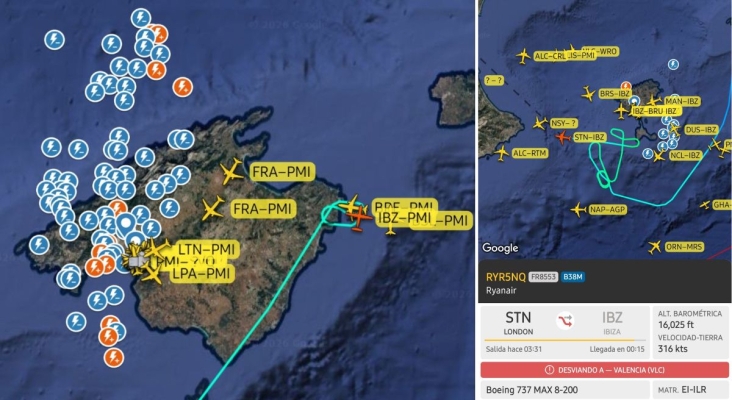 Caos en el tráfico aéreo de Baleares: La dana Adam obliga a desviar más de 15 vuelos en los aeropuertos de Mallorca e Ibiza