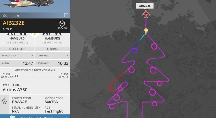 Árbol de Navidad dibujado por Airbus sobre Alemania