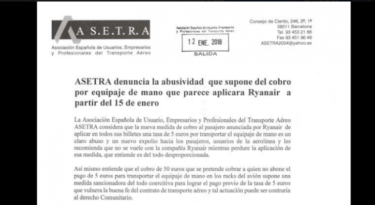 ASETRA pide sanciones contra Ryanair