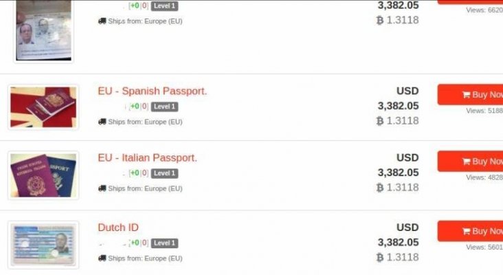 Venta de pasaportes falsos. Foto: Deep Dot Web