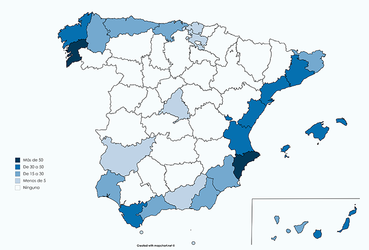 Distribución banderas azules en España