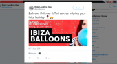 Venta a domicilio de gas de risa en Twitter|Captura de pantalla del perfil de Twitter de Ibiza Balloons