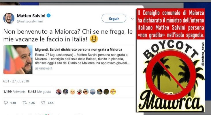 Guerra abierta entre el vicepresidente Salvini y Mallorca