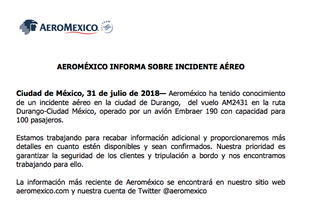 Nota de Prensa de Aeromexico