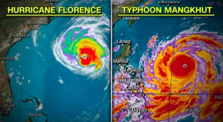 Mangkhut, la tormenta más fuerte de 2018 que amenaza Filipinas|Foto: Comparativa entre el huracán Florence y el tifón Mangkhut- CNN