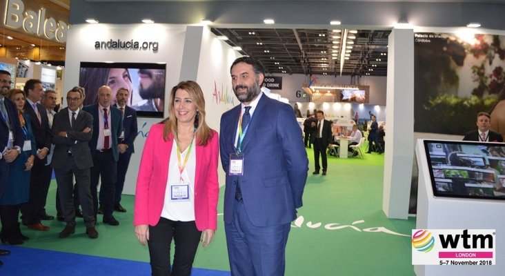 WTM 2018: Andalucía bate su récord al recibir 30 millones de turistas|Foto: Susana Díaz junto a Francisco Javier Fernández- Junta de Andalucía