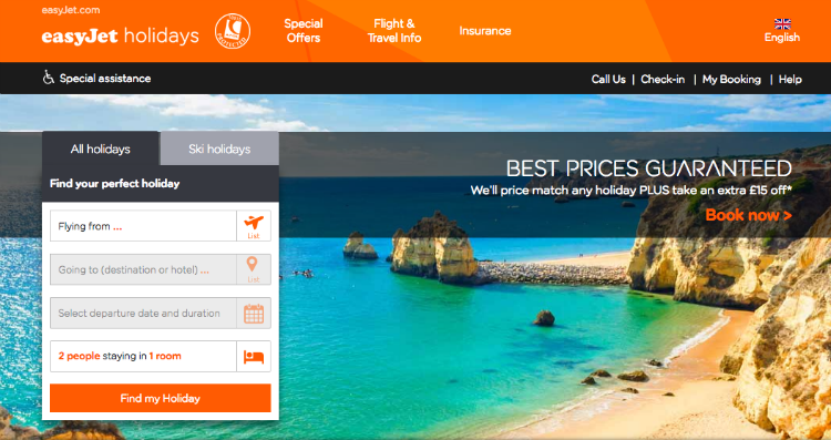 Web de easyjet Holidays