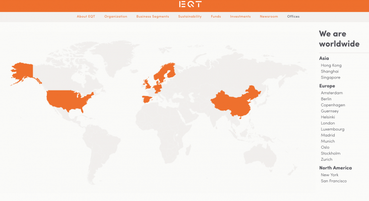 Presencia mundial del fondo sueco EQT