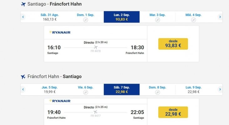 Ryanair, Santiago Frankfurt