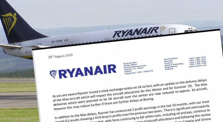 Carta de Ryanair confirma a su personal el cierre en Gran Canaria, Girona, Lanzarote y Tenerife