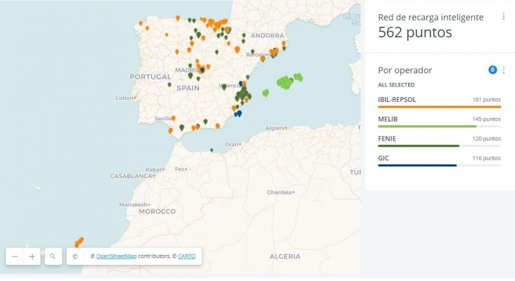 Publican un mapa con todos los puntos de recarga de vehículos eléctricos en España