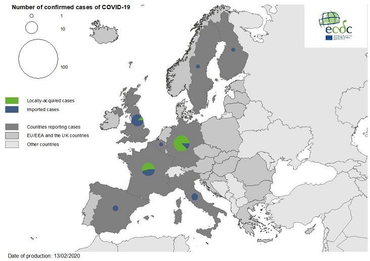 Mapa de distribución del coronavirus. Fecha 13 de febrero