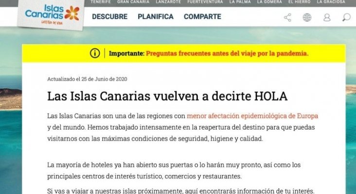 Islas Canarias vuelve a decir HOLA a los turistas y les ofrece información práctica ante la nueva situación