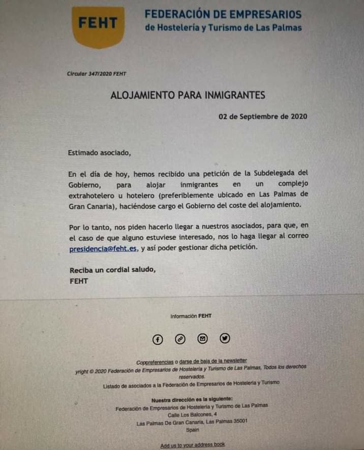 Documento interno de la FEHT al que ha tenido acceso Tourinews