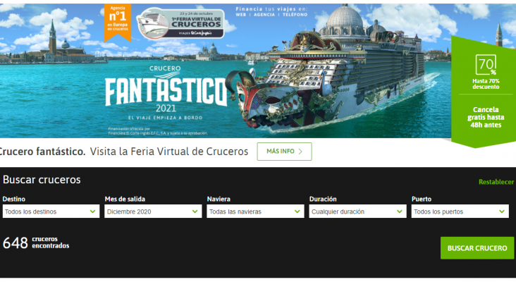 Viajes El Corte Inglés organiza la I Feria Virtual de Cruceros