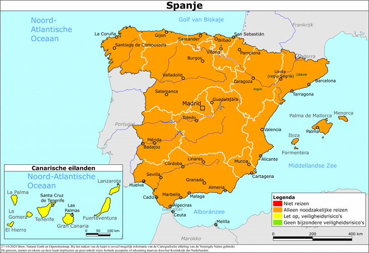 Estado actual de España en el mapa de alertas del gobierno holandés