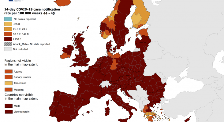 w44 45 COVID19 EU EEA UK Subnational 14d Attack Rate 0