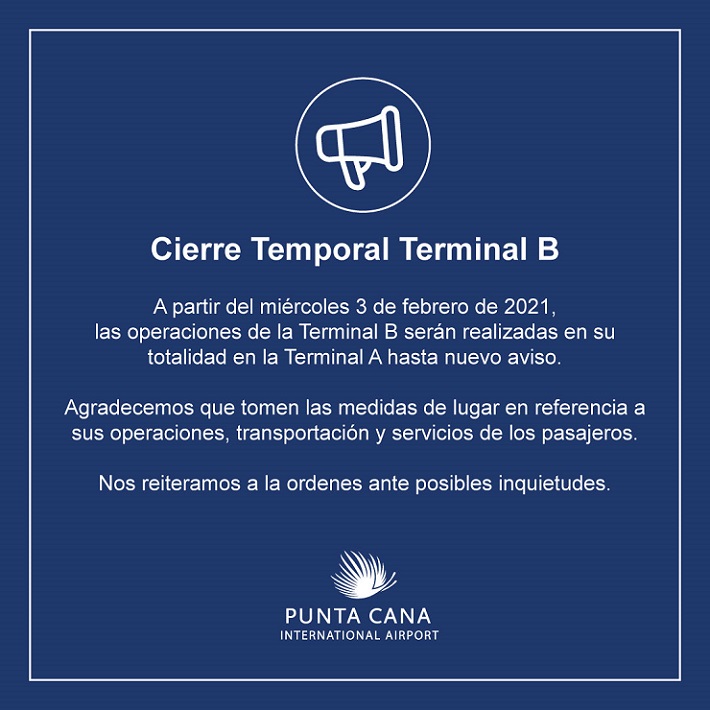 Aeropuerto de Punta Cana cierra la Terminal B