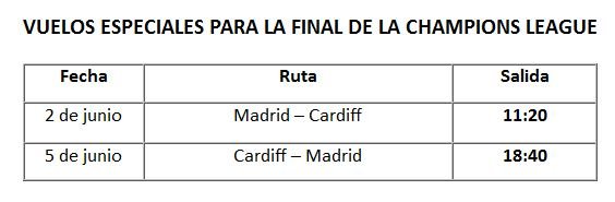 Vuelos especiales Champions League