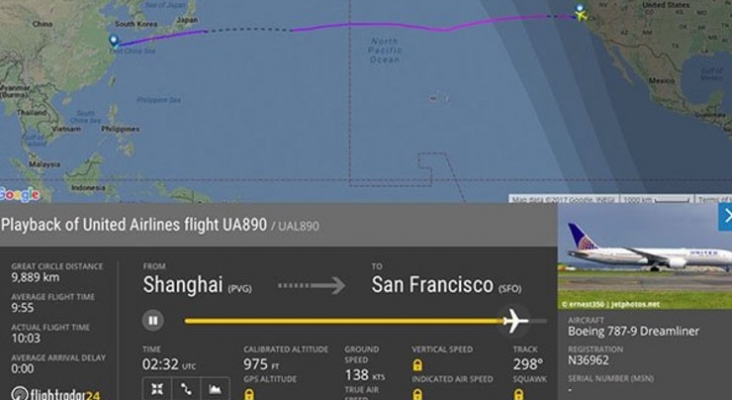 El vuelo de United Airlines que despegó en 2017 y aterrizó en 2016