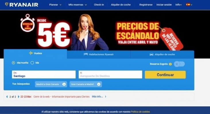 Ryanair cerrará su página web y aplicación móvil