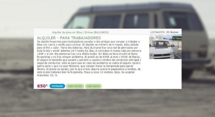Vivir en una furgoneta en Ibiza, 650€ más fianza