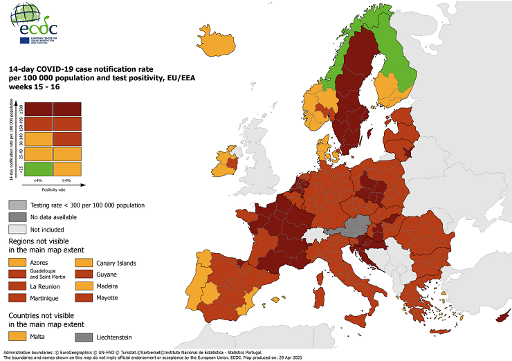 Mapa de colores en la Unión Europea