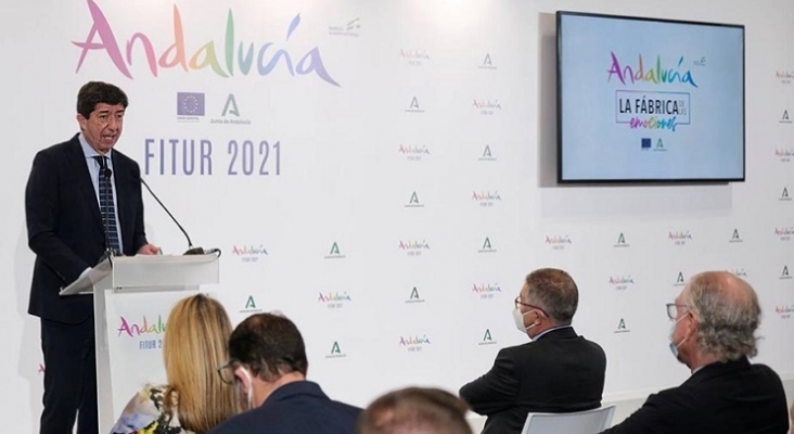 Juan Marín, consejero de Turismo andaluz, presenta la nueva campaña de Andalucía de la que Antonio Banderas será la nueva imagen