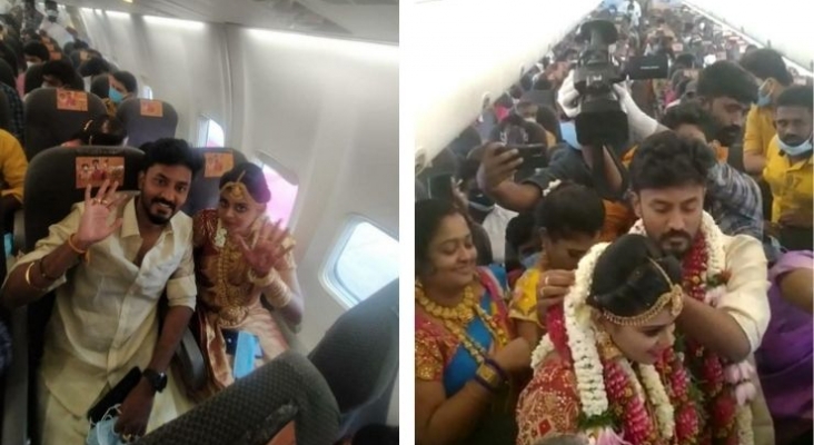 Una pareja india celebra su boda en un avión para poder invitar a 161 personas a pesar del Covid | Imagen vía twitter @ANI