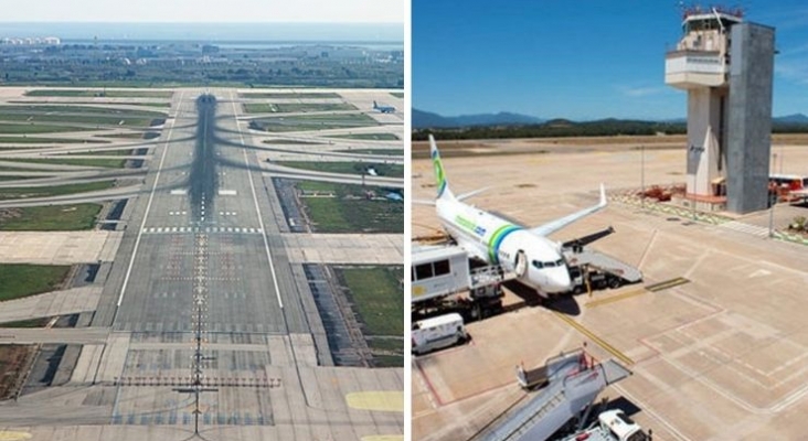 200 asociaciones y empresas se unen para reclamar la ampliación del Arpto. de Barcelona | A la izquierda el aeropuerto de El Prat y a la derecha el aeropuerto de Girona