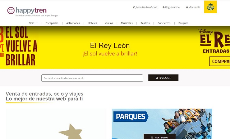 Web mediante la que Correos comercializa viajes