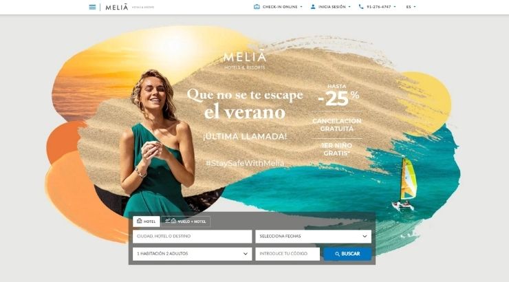 Landing Page de Meliá Hotels Internatiojnal. Foto de melia.com 