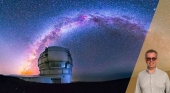 Cielo nocturno desde el observatorio del Roque de los Muchachos, La Palma  Foto Instituto de Astrofísica de Canarias (IAC) de fondo & Enrique Luis Larroque 