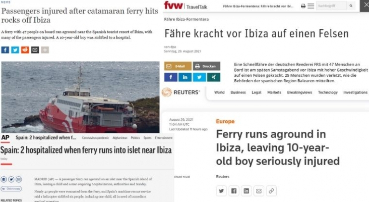 El accidente del ferry FRS en Baleares llega a los medios internacionales